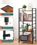Compact 4 Tier Bookshelf Featuring Heavy Duty Metal Frame And Smooth Wood Shelves Hella Space Saving Setup Prime For Tiny Apartments Small Nooks And Modern Home Office Layouts with durable wood shelf and adjustable foot pad.