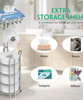 Freestanding Toilet Paper Holder With Storage Shelf Metal Tissue Roll Dispenser 4 Raised Feet Keeps Rolls Clean And Dry Rust Resistant