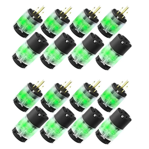 8 Piece Lighted Extension Cord End Replacements Set For NEMA 5-15P To NEMA 5-15R, 15 Amp 125 Volt, 2 Pole 3 Wire Grounding, Straight Blade, 360 Degree LED Power Indicator, DIY Friendly, UL Listed, Black