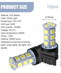 Lit 10 Pack 3156 3157 LED Tail Lights with 18 SMD Chips 6500K White DC12V, showing size and specifications