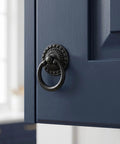 Vintage Black Ring Drawer Pulls Set Of Ten For Cabinets And Dressers Antique Zinc Alloy Handles on blue cabinet