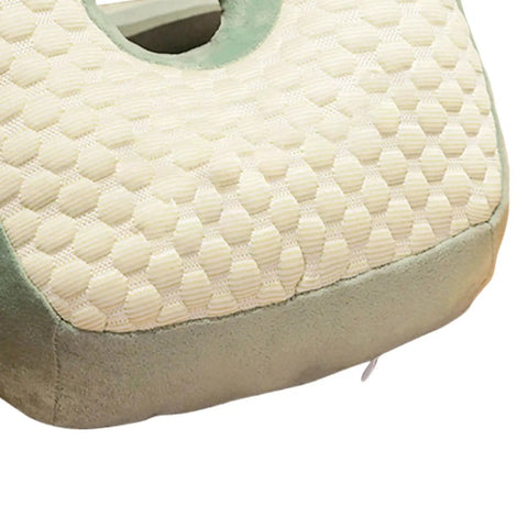 Close-up of Cool Ice Silk Napping Face Pillow For Table Naps, showing green ergonomic design and breathable texture.