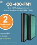 Replacement Carbon Filter Set for Coway Airmega 400 and 400S Air Purifiers showing two green filters upright.