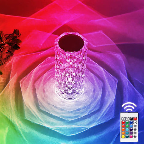 Rose Lamp With 16 Colors RGB Night Light, USB Rechargeable Touch Desk Lamp, Diamond Cut Acrylic LED Mood Light, 24 Button Remote Control