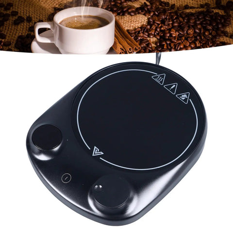 Fast Heating Electric Mug Warmer Featuring Four Adjustable Heat Settings And Smart Auto Shutoff, compact black heater for mugs.