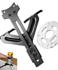 Rock Solid Router Edge Guide For Knockout Precision Cuts On DeWalt Fixed Base Compact Tools and Porter Cable Sub Bases with Zero Friction Tracking mounted with a clear sub base.