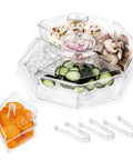 Bar Ready Ice Serving Lazy Susan With Four Removable Dishes And Smooth Rotating Tray For Condiments, Fruit, Salad And Party Garnish, BPA Free Shatterproof Caddy With Hinged Lids For Taco Night