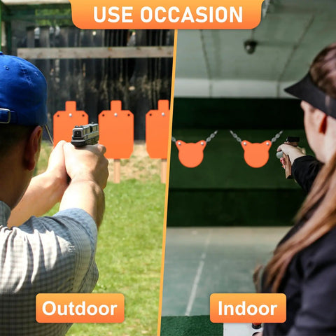 AR500 One Half Inch Steel Targets For Shooting Silhouette Gong Target used outdoors and indoors, neon orange.
