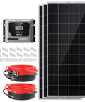 Heavy Duty Six Hundred Watt Off Grid Solar Kit Featuring Three Badass Two Hundred Watt Panels And A Snappy Forty Amp MPPT Charge Controller with wiring.