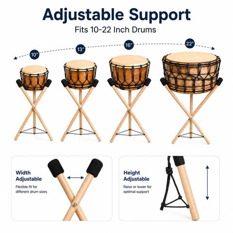 Adjustable Solid Wood Handpan Drum Stand With Carry Bag And Three Replacement Foam Pads For 10 To 22 Inch Steel Tongue Hang And Panda Drums Built Tough With Zero Wobble So You Stay Locked In During Every Session