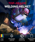 Welder using Auto Darkening Welding Helmet With LED Light Solar Powered True Color Lens Top Optical Clarity Four Arc Sensors