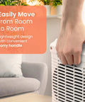 Hand lifting Powerful 1500W Portable Electric Ceramic Space Heater with Adjustable Thermostat in home setting.