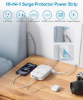 Power Strip With USB and 2100J Surge Protector Five Foot Flat Plug Extension Cord 12 Outlets and 6 USB Ports Including 3 USB C Fast Charging Station 3 Side Outlet Extender Wall Mountable for Tablets Laptops and More on desk.