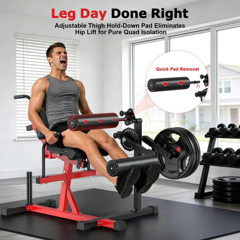 Leg Extension And Curl Machine With 1000 Lbs Capacity for Home Gyms, user seated performing leg extensions, showing adjustable features