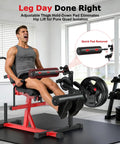 Man using Leg Extension And Curl Machine For Home Gym With Dual Mode Backrest Seated Extensions Or Prone Hamstring Curls 1000Lb Plate Loaded Heavy Duty Gear For Beast Mode Leg Workouts Thigh Hold Down Pad 1 Inch To 2 Inch Plate Sleeve