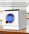 Compact Countertop Dishwasher With Built-In Water Tank For Apartments And RVs, showing blue dishes inside the appliance.