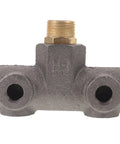 Beefy Four Way Air Compressor Fitting With Cast Iron Cross Adapter, precision machined inner threads, front view