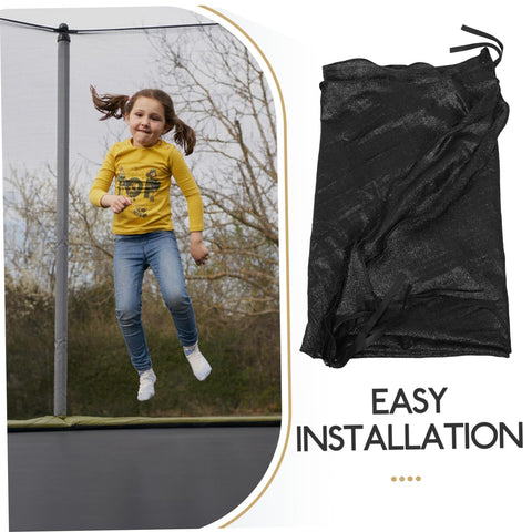 Trampoline Sun Shade Canopy Cover For Outdoor Backyards And Parks UV Protection Weather Resistant Top Replacement Easy Fold Trampoline Cover Keeps Kids Cool Safe Play Area Accessories, folded black shade and child jumping on trampoline