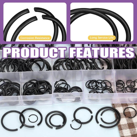 All In One Snap Ring Kit for Bearings and Shafts, 150 Pcs External C Clips Set Featuring 10 Sizes 10mm to 26mm displayed in organizer