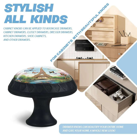 Crystal Cabinet Knobs With Eiffel Tower And Butterfly Design Mushroom Round Drawer Pulls For Dresser Kitchen And Bathroom Decor