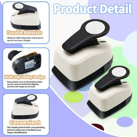 Circle Hole Punch Set For Crafts, Three Circle Punches One Inch Five Eighths Inch And Three Eighths Inch, Paper Puncher Tool Made From ABS And Zinc Alloy, product details and features