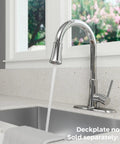 Pfirst Series Pull-Down Kitchen Faucet With Sprayer, Single Handle, High Arc Spout, Polished Chrome Finish, water streaming