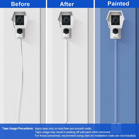 Before and after use of One Cable Cord Hider Kit 102-Inch Paintable Wall Wire Concealer For HDMI Ethernet USB Speaker Wires PVC