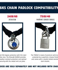 6KS chain padlock compatibility for Beefy Hardened Steel 6KS Square Security Chain, 1 Quarter Inch Thick, 10 Foot Long