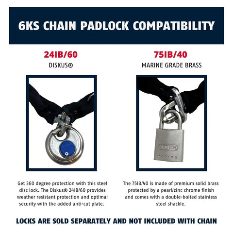 6KS chain padlock compatibility for Beefy Hardened Steel 6KS Square Security Chain, 1 Quarter Inch Thick, 10 Foot Long