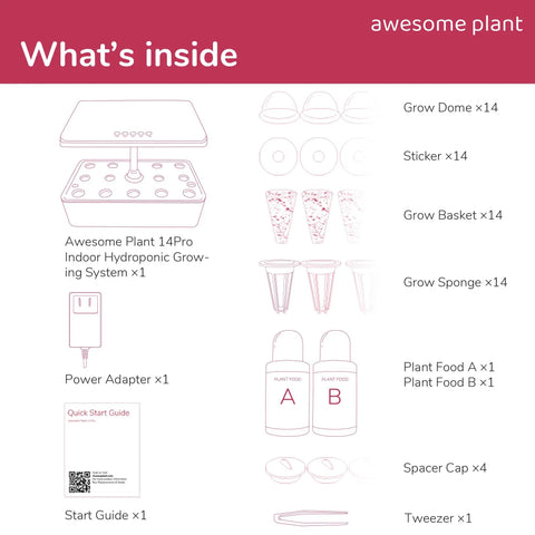 Diagram of Dope Indoor Hydroponics Growing System Kit For 14 Pods With 5L Water Tank, showing included components.