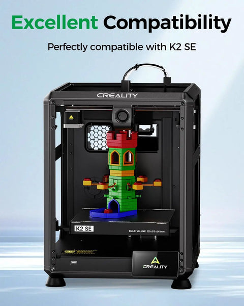 K2 SE 3D printer showcasing compatibility with colorful printed model inside, highlighting compatibility for K2 SE Extruder Stepper Motor Replacement.