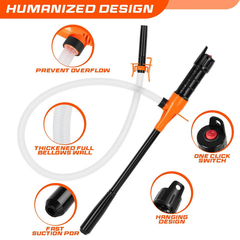 Battery Powered Portable Fuel Transfer Pump with 47 Inch Hose showing design features and parts for efficient fluid transfer