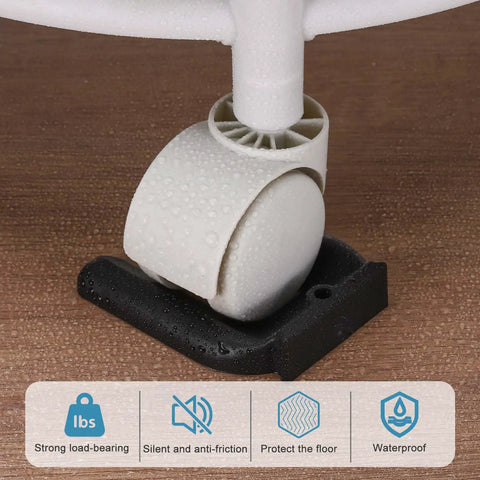 Close-up of 4 Pack Rubber Furniture Wheel Stopper Cups For Casters, Non Slip Floor Protectors, M75 Size 83 By 71 By 16.9 Mm, in use