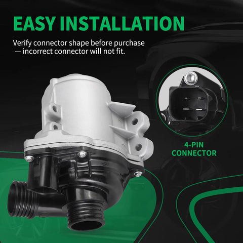 Heavy Duty Electric Engine Water Pump For BMW N54 N55 Cooling Systems X1 X3 X4 X5 X6 Z4 135i 335i 535i 640i 740i showing 4-pin connector for easy installation.