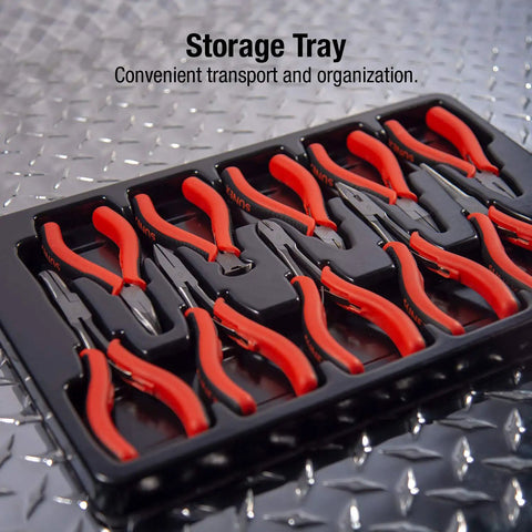 7 Piece Long Reach Pliers Set With Non Slip Comfort Grips And Red Handles For Grabbing In Tight Spots And Reaching Hidden Angles In The Garage Or Home Built Tough With Durable Steel