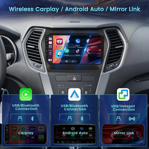 Hyundai Santa Fe 2013 2017 Android Car Stereo 9 Inch Touchscreen With Wireless CarPlay And Android Auto GPS Navigation