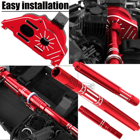 Granite And Senton 1/10 3S 4x4 RC Upgrade Parts Kit in red, featuring aluminum driveshafts and components for easy installation.