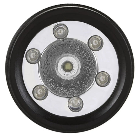 Close-up of six UV LEDs on the Twin Task UV LED Flashlight With Six UV LEDs, Battery Powered 3C, 185 Lumen Handheld Work Light