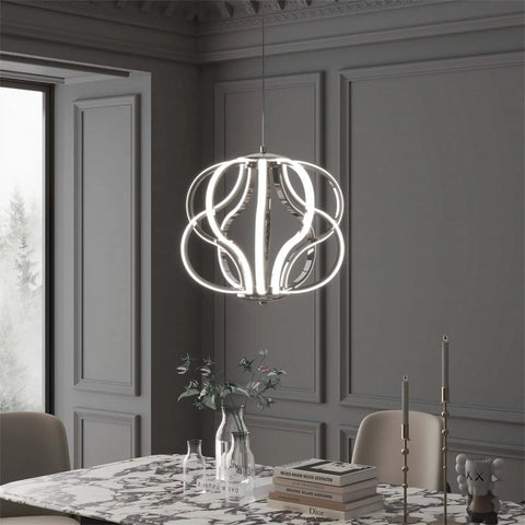 Modern LED Chandelier With Acrylic Design, adjustable hanging ceiling light installed in dining room setting