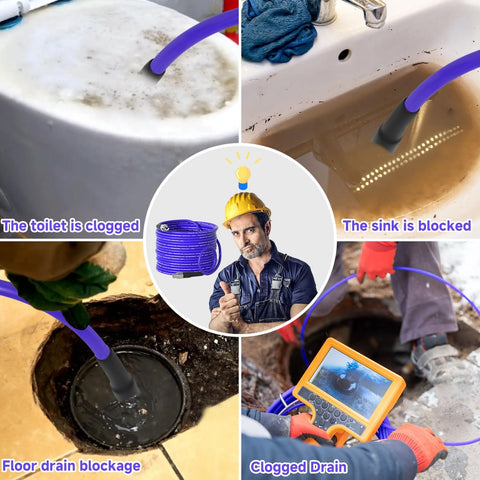 100 Ft Sewer Jetter Kit For Pressure Washer With 5800 PSI Drain Cleaner Hose in use for various clogged drains