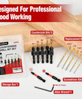 Heavy Duty 13 Piece Adjustable Countersink Drill Bit Set with countersink and replacement bits in storage box for woodworking.