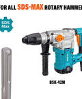 Berserker SDS-Max rotary hammer drill core bit, 2 in x 9 in, for concrete; front view with teal drill