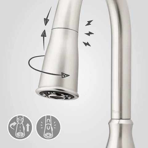 High Arc Kitchen Faucet With Pull Down Sprayer And Soap Dispenser, Single Handle, Spot Defense Stainless Finish, sprayer details
