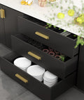 Modern kitchen drawers with 10 Pack Self Adhesive Cabinet Pulls 5 Inch Gold Finger Handles installed.