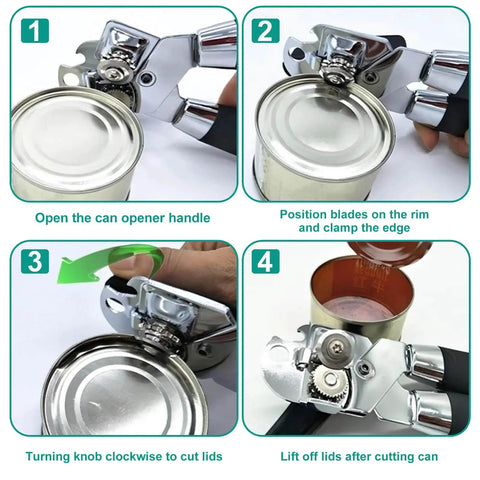 Multifunctional Stainless Steel Can Opener And Bottle Opener With Easy Turn Knob Heavy Duty Handheld Kitchen Tool For Seniors