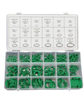 Real Premium Hella Tough Car AC Gasket Kit With 270 Heavy Duty Rubber O Rings And Metric SAE Washer Sets organized in a clear storage case.