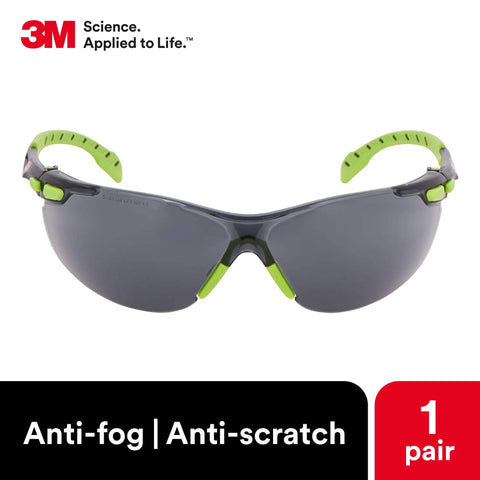 Solus 1000 Safety Glasses With Scotchgard Anti Fog Coating Gray Lenses Green Black Frame front view