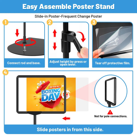 Adjustable Poster Sign Stand 8.5 By 11 Inches For Table Top And Floor Use Height Adjustable Sign Holder assembly steps