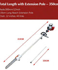 Beast Power Gas Pole Saw With 16 Foot Reach And 42 7cc 2 Stroke Engine 11 Inch Cutting Bar Extension Pole shown with dimensions