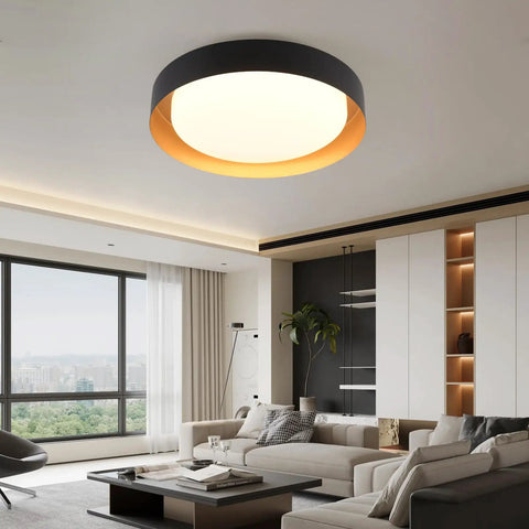 Dope Modern LED Flush Mount Ceiling Light 14 Inch 24W Dimmable Black and Gold Ceiling Lamp With 3 CCT Adjustable lit in living room